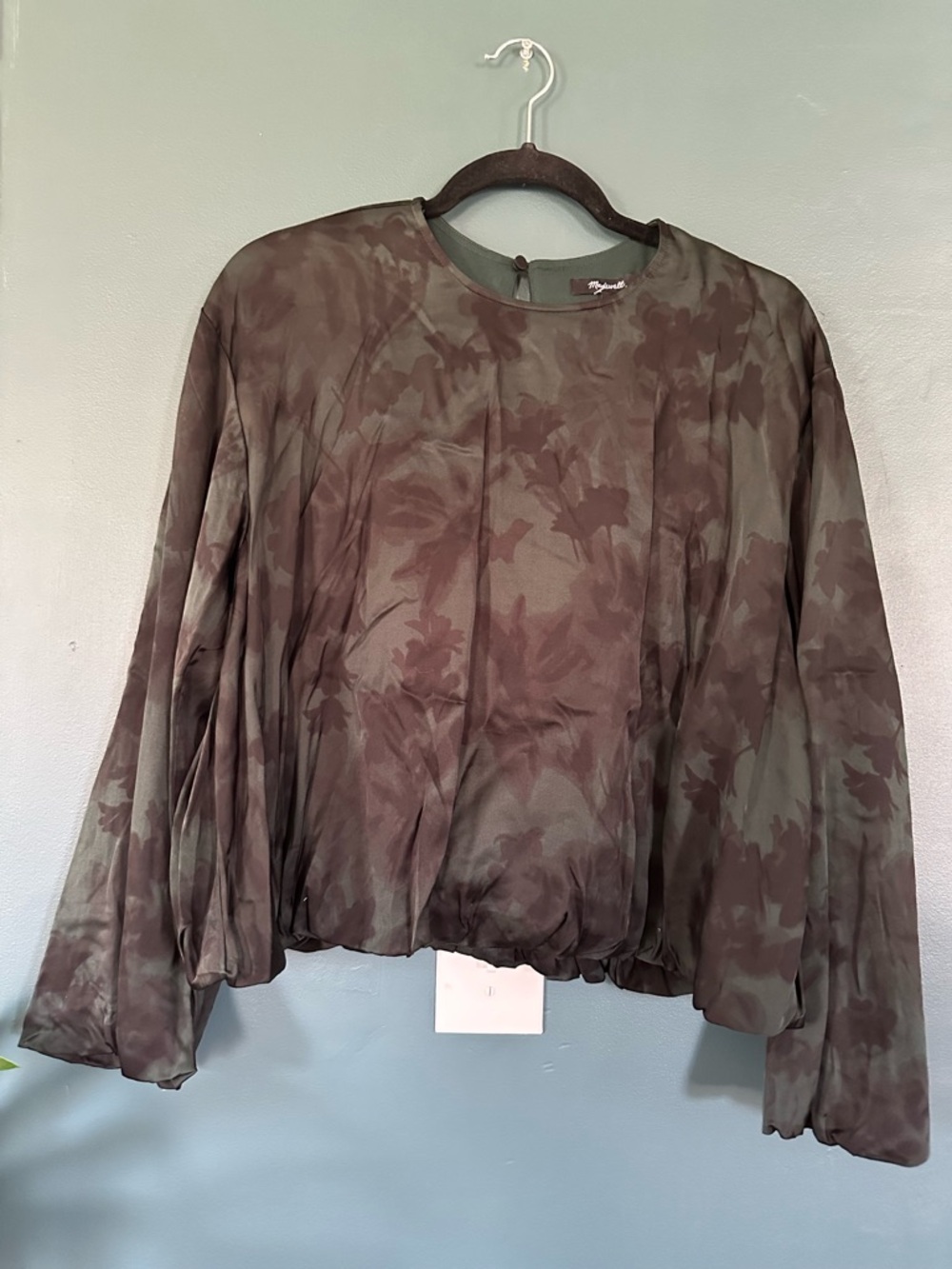 Madewell Olive Green Floral-Print Long Sleeve Blouse